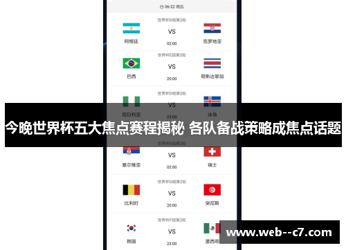 今晚世界杯五大焦点赛程揭秘 各队备战策略成焦点话题 今晚世界杯五大焦点赛程揭秘 各队备战策略成焦点话题